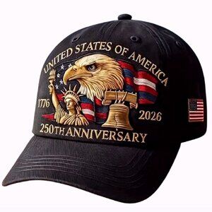 U.S.A. 250th Anniversary Eagle Statue Liberty Bell Embroidered Black Cap - NEW